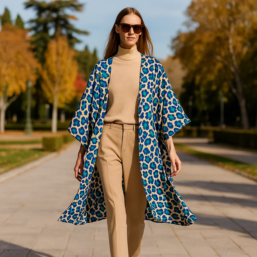 Kimono animal print leopardo beige y fucsia - Imagen 3