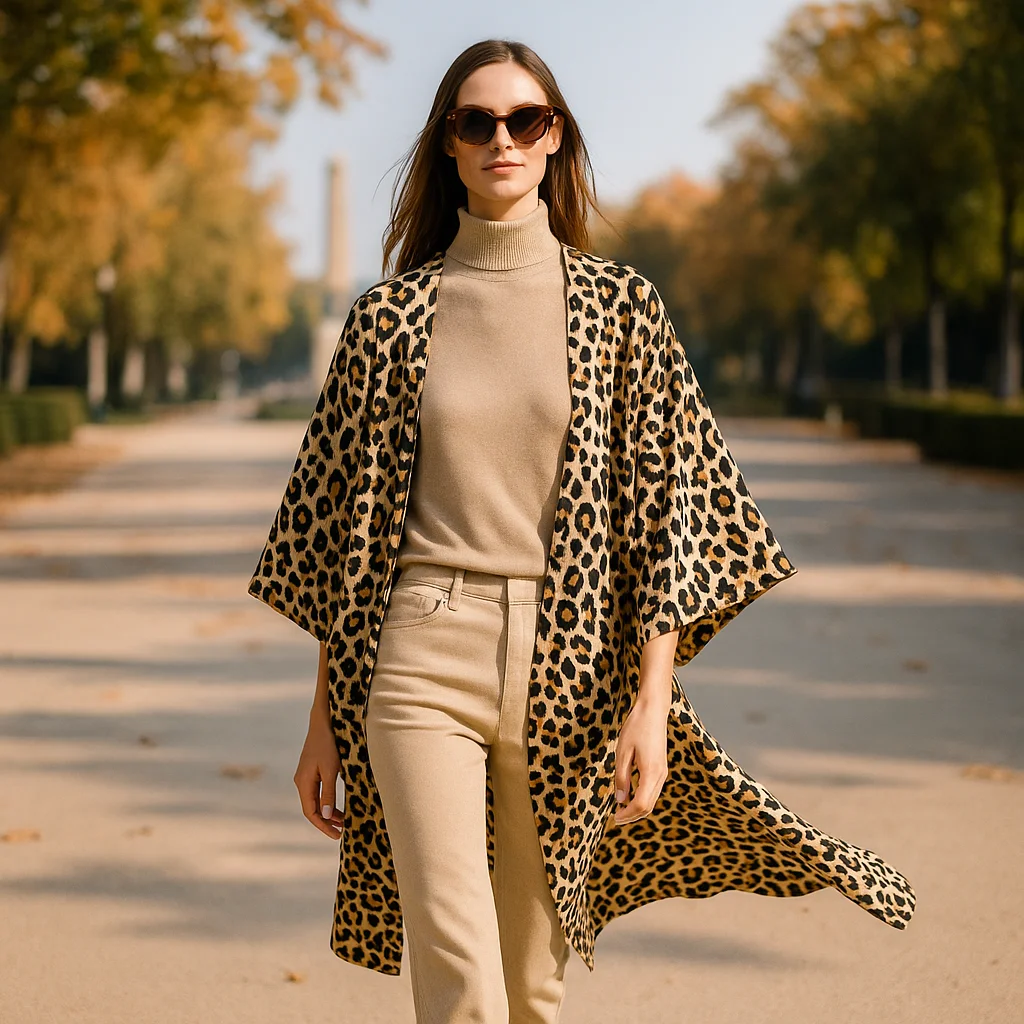Kimono animal print leopardo beige y fucsia - Imagen 4