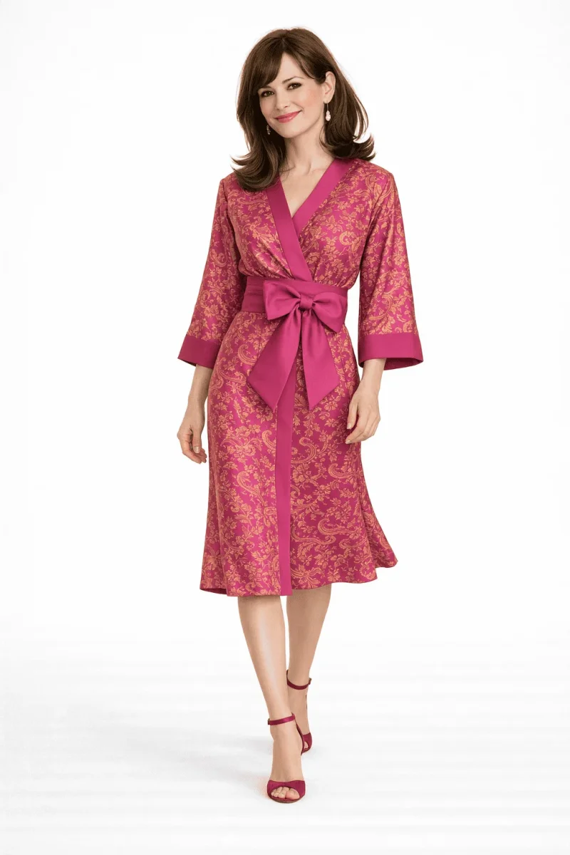 Kimono vestido de seda a medida fucsia - Imagen 2