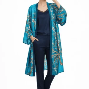 Kimono de semiseda turquesa