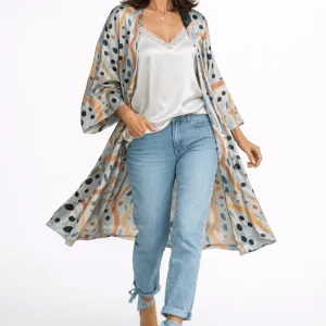 Kimono de semiseda azul acero estampado