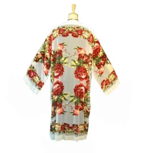 Kimono de terciopelo devore Blanco roto Flores