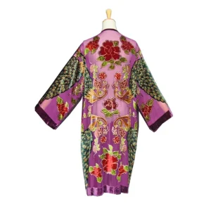 Kimono de terciopelo devore Ciruela Pavo real