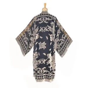 Kimono de terciopelo devore negro y beige