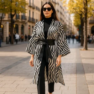 Kimono de crepe de semiseda Cebra
