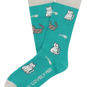 Calcetín estampado cats teal blue LM400