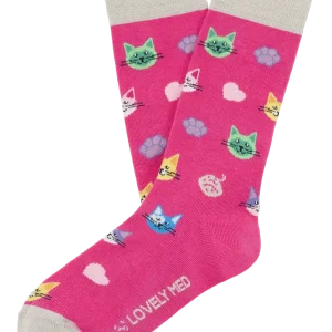 Calcetín estampado happy cat shoking pink LM400