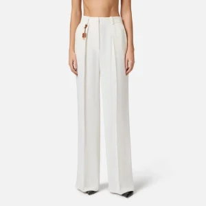 Elisabetta Franchi pantalon de gabardina de mezcla de lino con pinzas