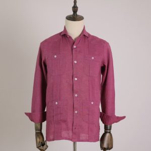 Guayabera lino tintado burgundy