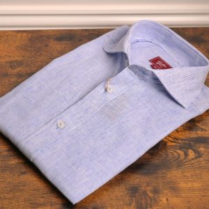Camisa algodón-lino rayas fina azul