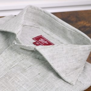 Camisa algodón-lino raya fina verde
