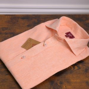 Camisa algodón-lino raya fina naranja