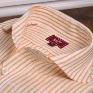 Camisa algodón-lino barra mostaza