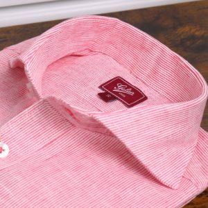 Camisa algodón-lino raya fina grana