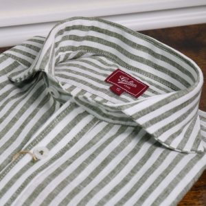 Camisa algodón-lino barras verdes y blancas