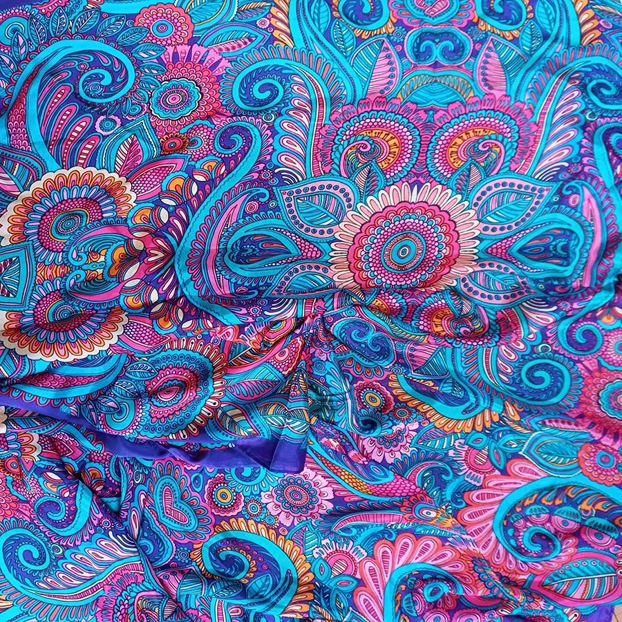 Fular de seda reversible con forro Paisley azul y fucsia - Imagen 5