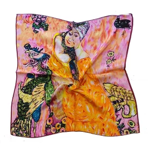 Pañuelo de cuello de seda «Rosa y naranja». Pintores