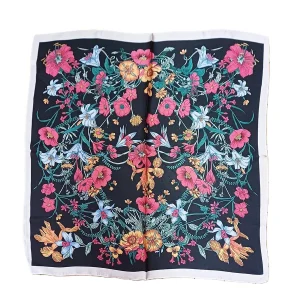 Pañuelo de semi seda 70×70 cm Flores negro