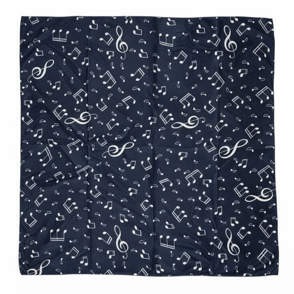 Pañuelo de semi seda azul marino 90×90 cm notas musicales - Imagen 3