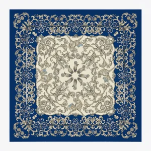 Pañuelo de semiseda 70×70 cm azul marino y beige