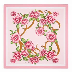 Pañuelo de semiseda 70×70 cm rosa con flores