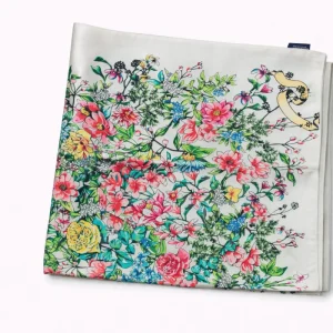 Pañuelo de semi seda 90×90 cm Flores beige