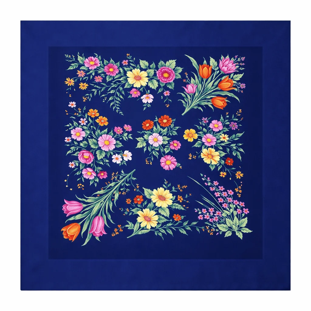 Caftan largo de pañuelos de semi seda negro con flores - Imagen 8