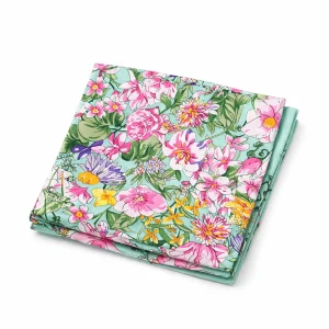 Pañuelo de semi seda grande verde mar con flores 130×130 cm