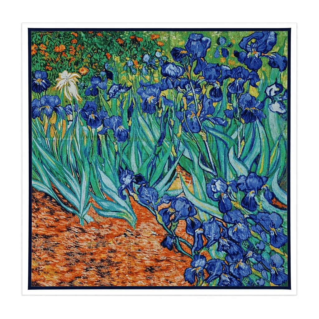 Kimono corto de semiseda verde y azul los lirios de Van gogh - Imagen 3