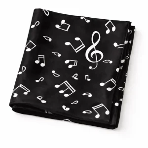 Pañuelo de semi seda negro 90×90 cm notas musicales