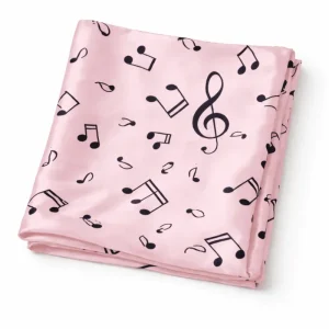 Pañuelo de semi seda rosa 90×90 cm notas musicales