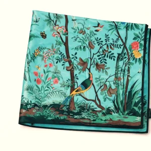 Pañuelo de semi seda 90×90 cm verde mar estampado