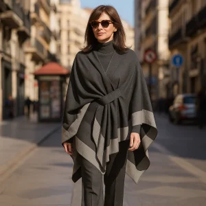 Poncho capa gris oscuro y claro con trabilla