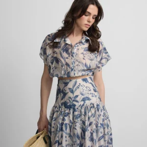 Silbon blusa corta estampado flores azul