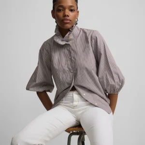 Silbon camisa manga farol rayas marrones