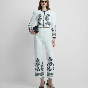 Silbon pantalon estampado flores blanca