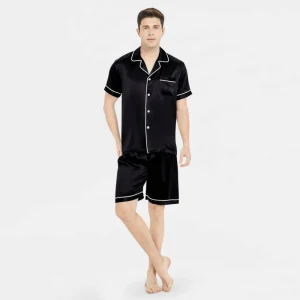 Conjunto de pijama de seda corto para hombre asequible Ropa de dormir de seda para hombre