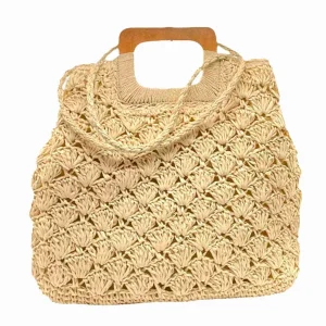 Bolso de crochet con asas beige