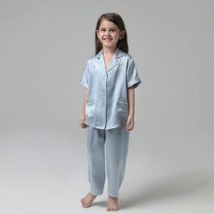 Pajama de seda de niños y niñas Pajama para niños de mangas cortas