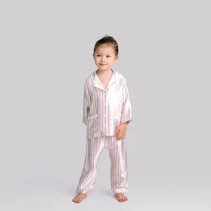 Conjunto de pijama de seda a rayas para niños y niñas Pijamas con botones
