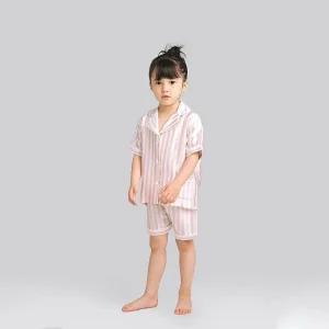 Conjunto de pijama de seda a rayas para niños Pijamas cortos para niños y niñas