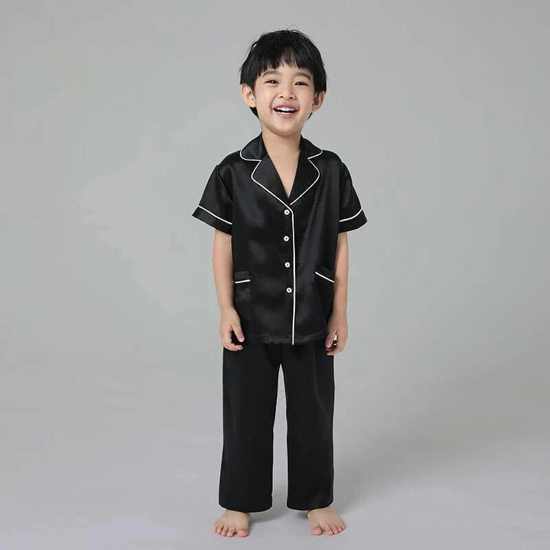 Pajama de seda de niños Juego de dos piezas Single Sleepwear de seda para niños cortos - Imagen 9