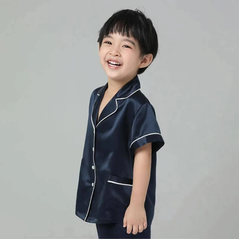 Pajama de seda de niños Juego de dos piezas Single Sleepwear de seda para niños cortos - Imagen 7