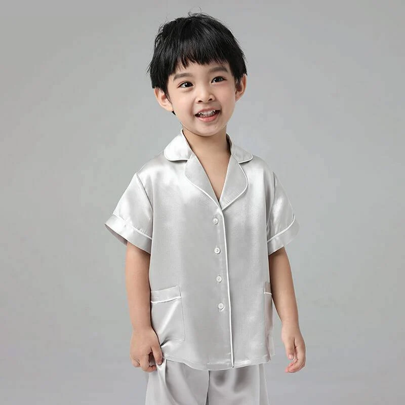 Pajama de seda de niños Juego de dos piezas Single Sleepwear de seda para niños cortos - Imagen 3