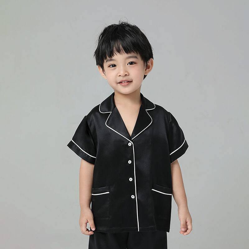 Pajama de seda de niños Juego de dos piezas Single Sleepwear de seda para niños cortos - Imagen 8