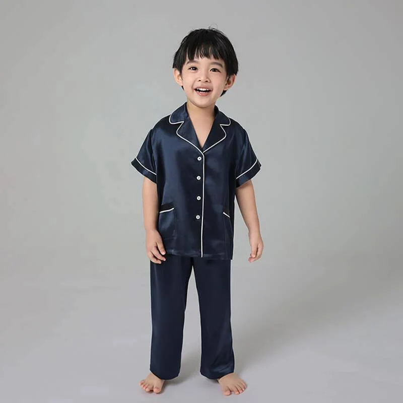 Pajama de seda de niños Juego de dos piezas Single Sleepwear de seda para niños cortos - Imagen 6