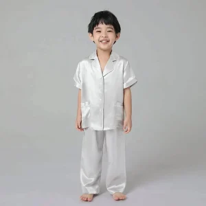 Pajama de seda de niños Juego de dos piezas Single Sleepwear de seda para niños cortos