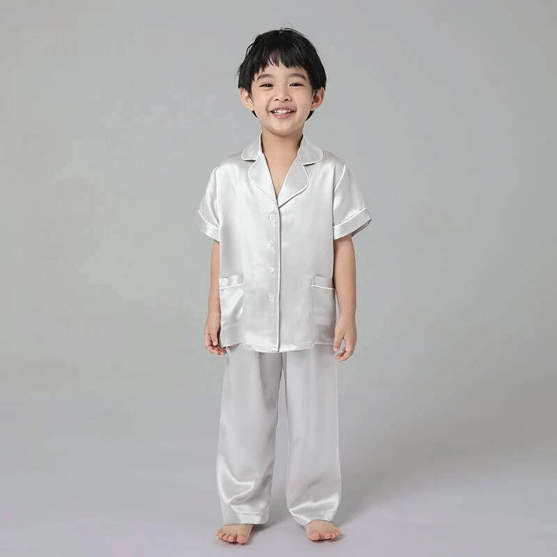 Pajama de seda de niños Juego de dos piezas Single Sleepwear de seda para niños cortos - Imagen 2