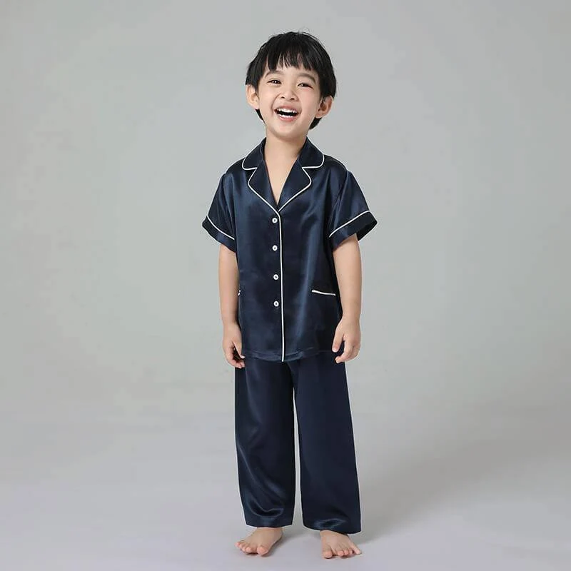 Pajama de seda de niños Juego de dos piezas Single Sleepwear de seda para niños cortos - Imagen 5