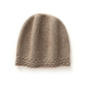 Gorro de cachemira pura con borde trenzado Gorro de invierno de cachemira